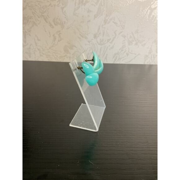 Vintage Blue Screw Back Double Teardrop Earrings - Picture 2 of 4